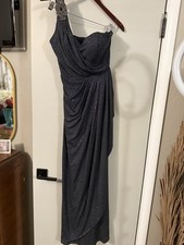 Xscape Formal / Prom One Shoulder Dress Gray Glitter Sz 4 Long Lined