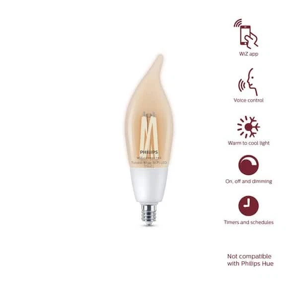 Philips LED Candelabro Bombilla Inteligente Sintonizable Wi Fi E12 40W Equival 3.8W - Lote de 2 Foto 2 de 3