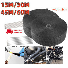 Titanium Black Heat Wrap Tape Exhaust Insulating Downpipe + 20 Manifold Ties New