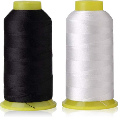 T70#69 Bonded Nylon Sewing Thread - 1500 Yard Spool -(White+black) 2Pc
