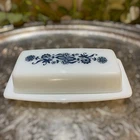 Vintage Pyrex Old Town Blue Butter Dish with Lid Milk Glass Blue Onion