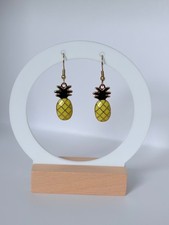 Handmade Pineapple Earrings | Tropical Fruit Dangle, Gold Hooks, Summer Accessor