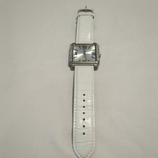 Ladies White Leather Band Watch Rhinestone Bezel Roman Numerals Quartz Dress