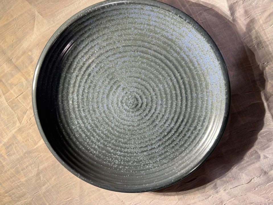 Juego de 4 platos de cena de piedra de alfa de 12” esmalte reactivo moteado azul-verde usado en excelente estado Foto 2 de 4