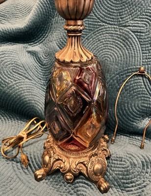 Vintage Bohemia Cut Crystal Lamp  - Multi Color W Brass Trim  BOHO - Works