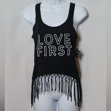 PIXIELANE Black Tank Top With Graphic Print LOVE FIRST. 9/10
