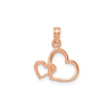 14k Rose Gold Double Heart Pendant Open Outline Charm Love Symbol for Women
