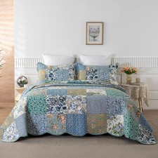 Quilt King Size Patchwork Bedspread Set 100 Cotton Reversible Breathable Floral