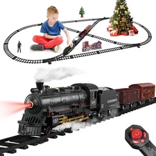 Train Set for Kids Remote Control Steam Locomotive Retro Train, with Railroad Ca