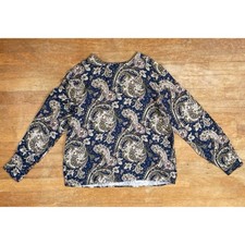 Vintage Paisley Blouse Size Small 1980s Boxy Cut Twill Rayon Scoop Neck Top
