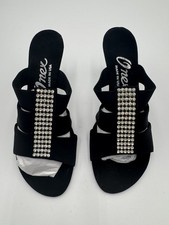 Onex Rhinestone Slide Sandals Black Womens Size 7 EU 37 Made In USA Dress Heels
