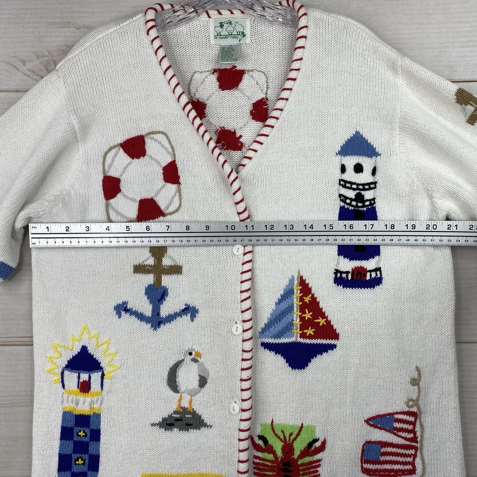 Vintage Quaker Factory Sweater Women M White Sailboats Nautical Beach 90s Y2K - Image 4 of 4