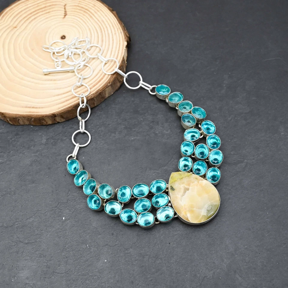 Collana gioiello in argento sterling 925 topazio blu diaspro ape bomba 18" - Immagine 4 di 4