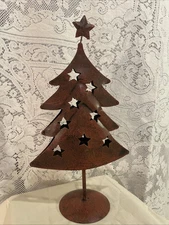 Rustic Metal Christmas Tree Tea Light Holder 13.5 Inches Tall