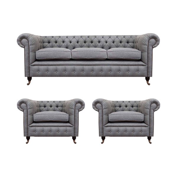 Grau Chesterfield Luxus MöBel Wohnzimmer Set 3Tlg Sofas Textil Sessel-image