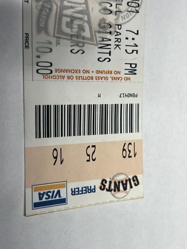 Barry Bonds 500 Home Run April 17, 2001 Game Ticket Sf Giants Vs Dodgers - Picture 4 of 6