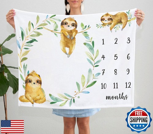 Yuzioey Sloth Milestone Blanket, Safari Baby Growth Chart Monthly Blanket, Wa - 第 3/5 張圖片
