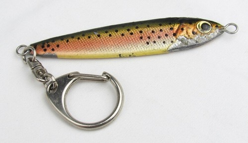 Vintage Metal Rainbow Trout with Glass Eyes 3 1/2" Key Ring Chain - Picture 2 of 5
