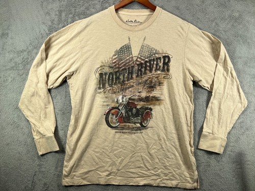North River American Motorcycle Club Herren Large T-Shirts Langarm Braun Crew