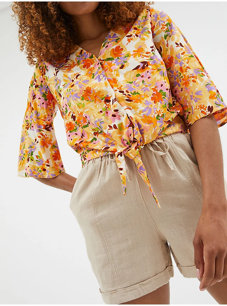 Asda womens Yellow Floral Tie Front Blouse size 18 eBay