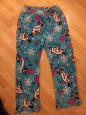 Disney Frozen Pajama Bottoms. Olaf, Snow, Flower, Blue, Fleece Medium 8-10.