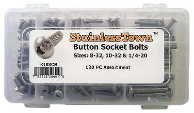 18-8 Stainless Steel Button Head Socket Cap Assortment Kit (Sizes 8-32 - 1/4-20)