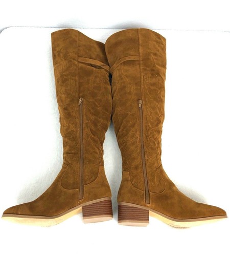 NEW Yoki Womens Brown Faux Suede Over The Knee Boho Western Boots Size 7 - Picture 7 of 9