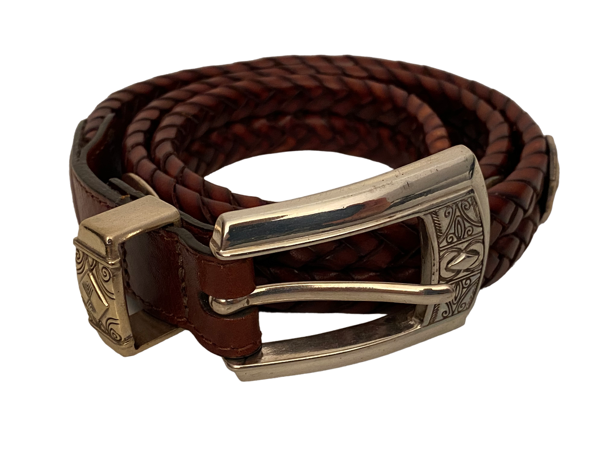 Brighton Q2108 Brown Braided Silver Buckle & Accent Leather 