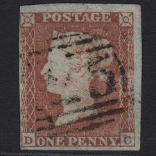 M40_05 GB QV 1841 1d RED-BROWN PLATE 154 (SG8) 'DC' GU 4 MARGINS