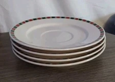 Set of 4 Stoneware Home Essentials Christmas Saucer Plates Tartan Ribbon