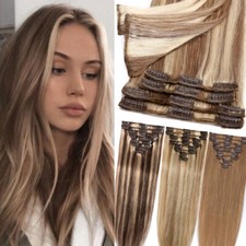 Seamless Remy Russian Human Hair Clip In Hair Extensions Full Head Highlight 26"