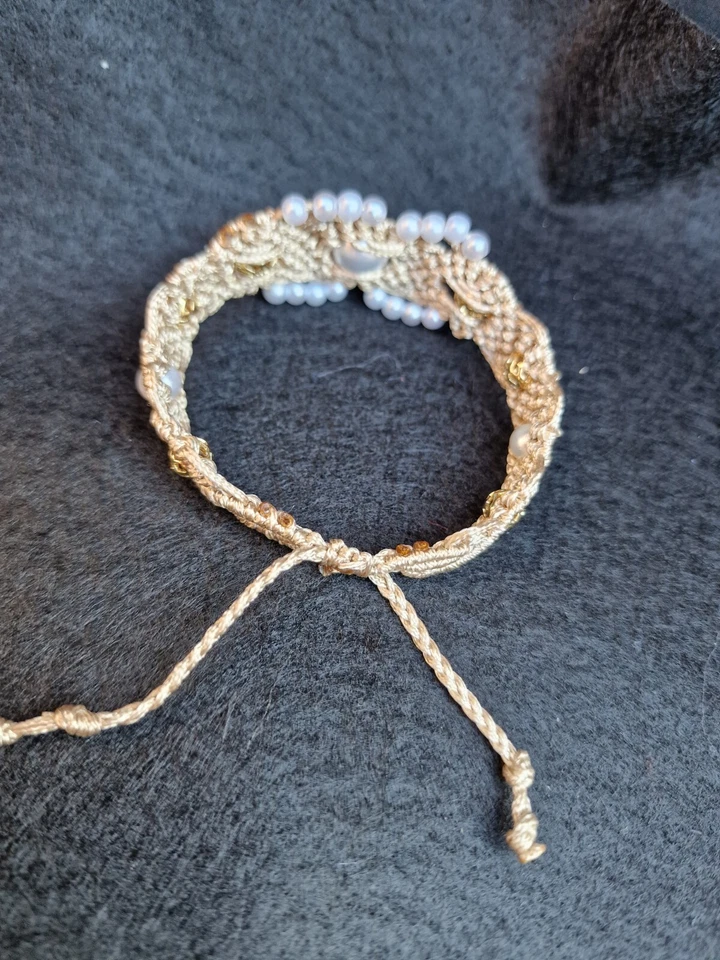 Makramee Armband Creme Gold Perlen Steine Pandahall Freundschaftsband Schmuck - Bild 2 von 4