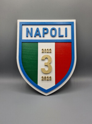 Stemma 3D Logo Napoli Campione D'Italia 2022/2023 In Legno 3D - Scudetto E Stemma Per Tifosi Logo Napoli In Legno