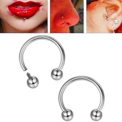 4pc 16g Steel Horseshoe Nose Ring Internal Thread Monroe Lip Ear Piercing 6-14mm
