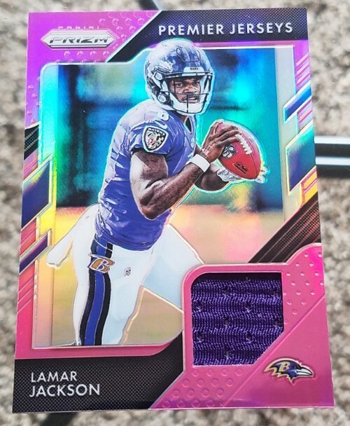 🔥2018 Panini Prizm Lamar Jackson PINK PREMIER JERSEY RC #12 RAVENS STAR ROOKIE