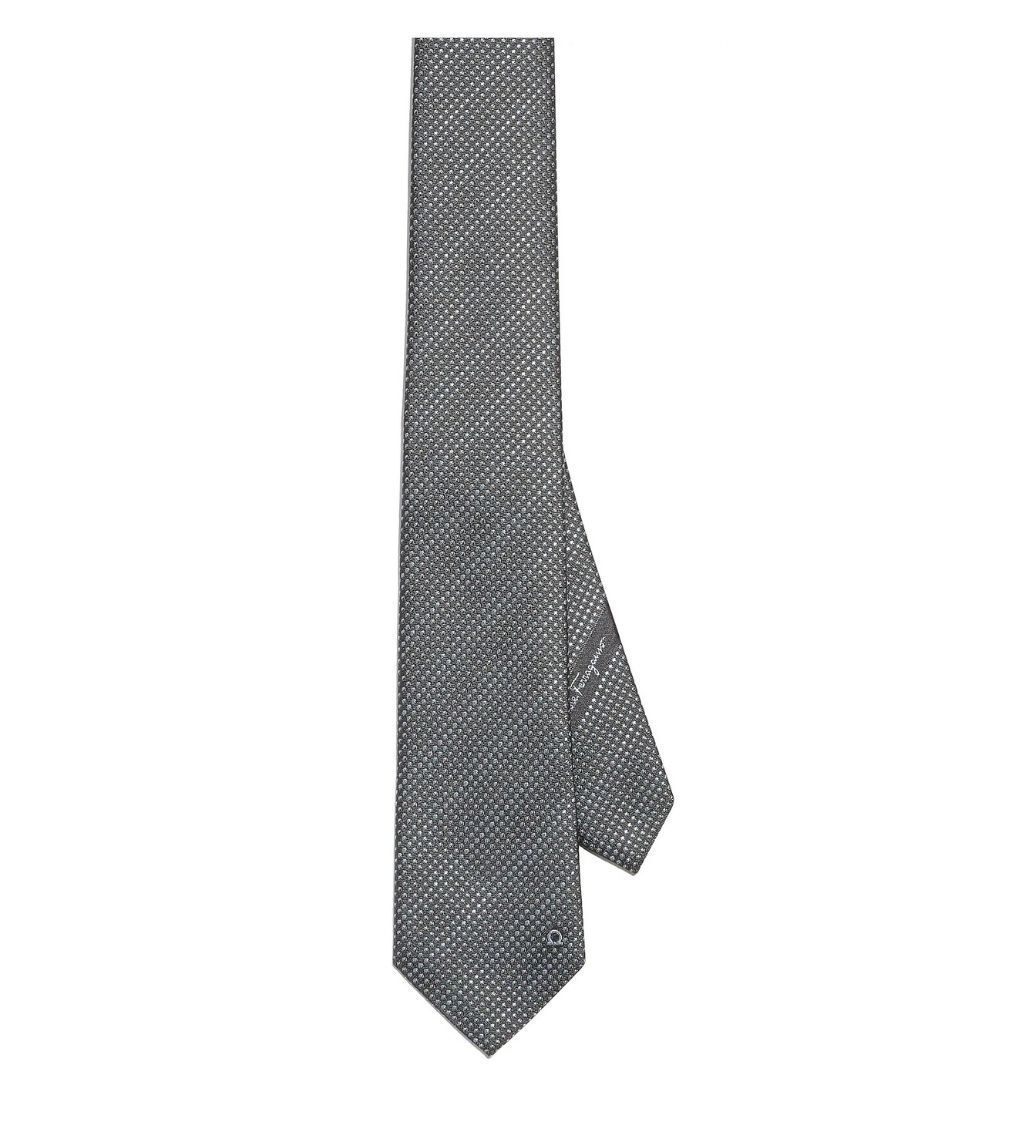 Corbata De Seda Gris Con Jacquard De Puntos Salvatore FERRAGAMO