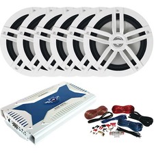 6 x Enrock EM265W 6.5" 180W Speakers, 6-Channel Amplifier, Amp Installation Kit