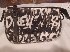WOMENS STEVE MADDEN CLUTCH/HANDBAG/COSMETIC BAG/BLACK  WHITE/ZIPPER CLOSE
