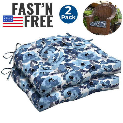 Blue Floral Patio Chair Seat Cushions 20 x 18 For Outdoor Furniture Set