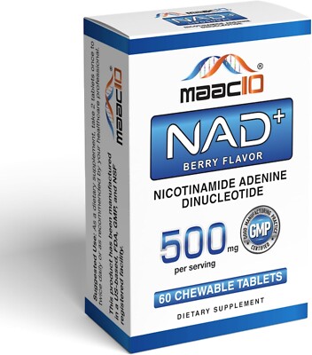 MAAC10 NAD+ Great Tasting Sugar-Free Chewable Tablets | 500mg Serving | Actual N