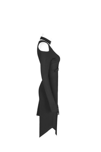 Vestido de mujer PUNK RAVE de hombro hueco manga larga con botones cuello extraíble - Imagen 15 de 20