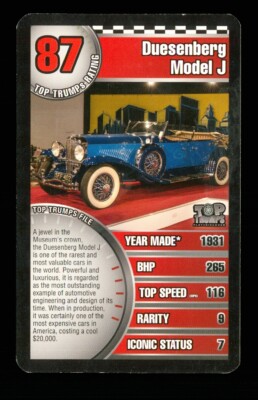1 x Haynes Motor Museum info card Car Duesenberg Model J   S01