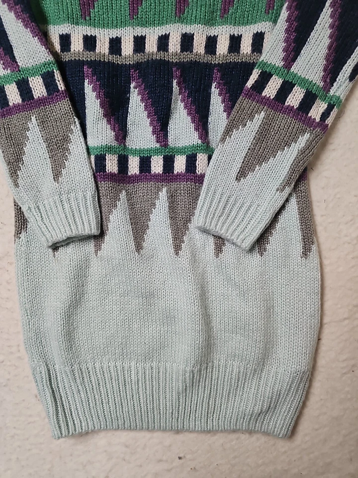 GAP Niños Niñas 10 Suéter Vestido Intarsia Tejido Manga Larga Geométrico Púrpura Verde Foto 4 de 4