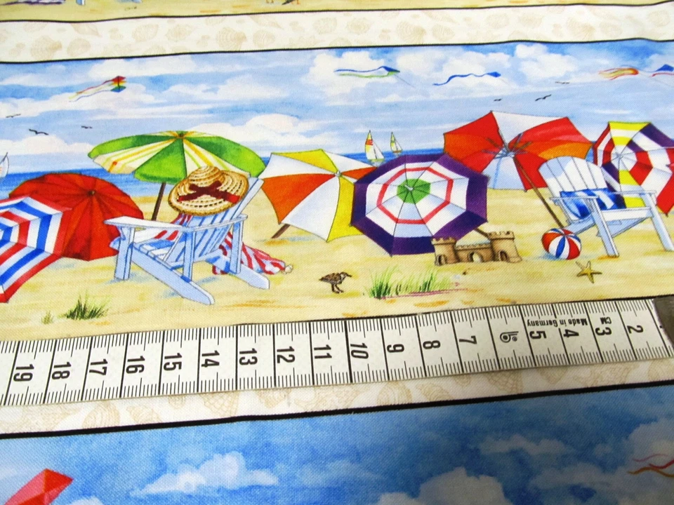 Sonnenschirm Strand Liegestuhl  Beach Vista Bordüre     Baumwolle  50x110cm - Bild 4 von 4