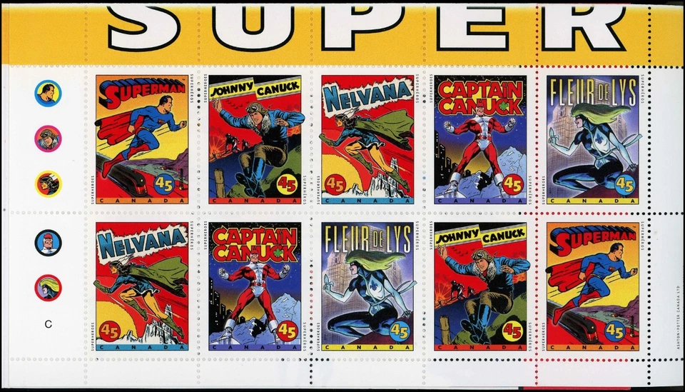 Sello postal de Canadá 1995 #1583b - folleto de superhéroes de cómic de 10 x 45¢ Foto 2 de 2