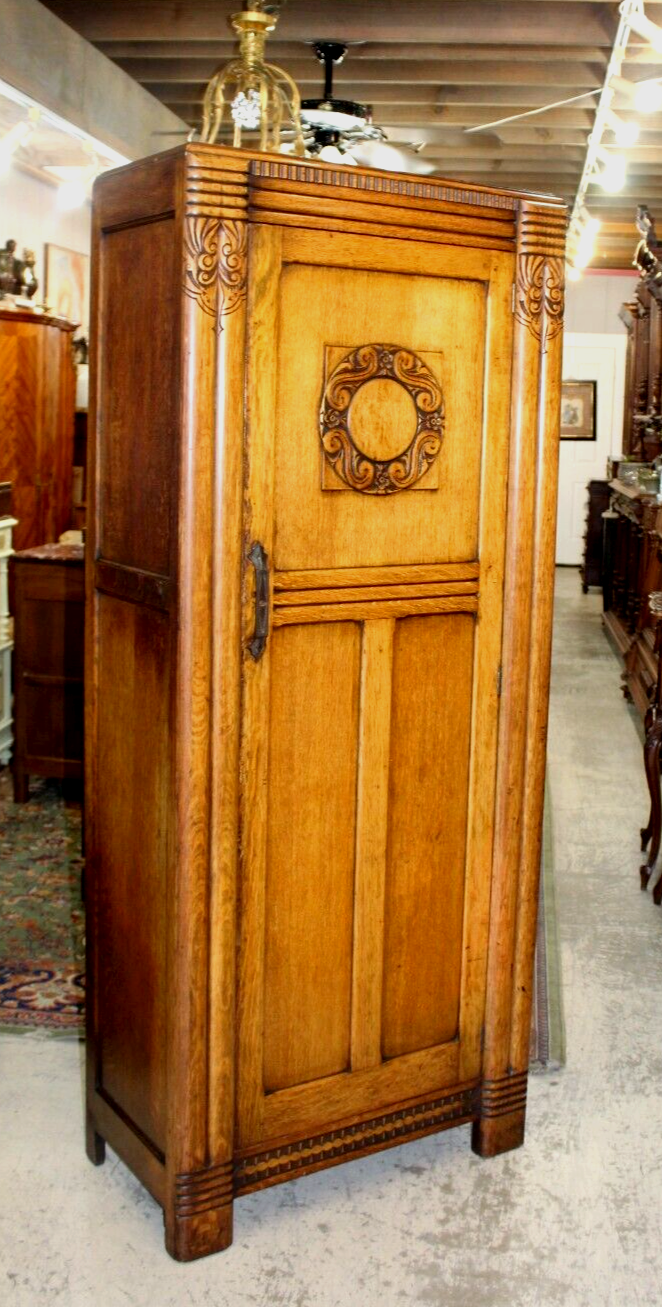 English Antique Oak Art Deco Small Armoire / Wardrobe / eBay