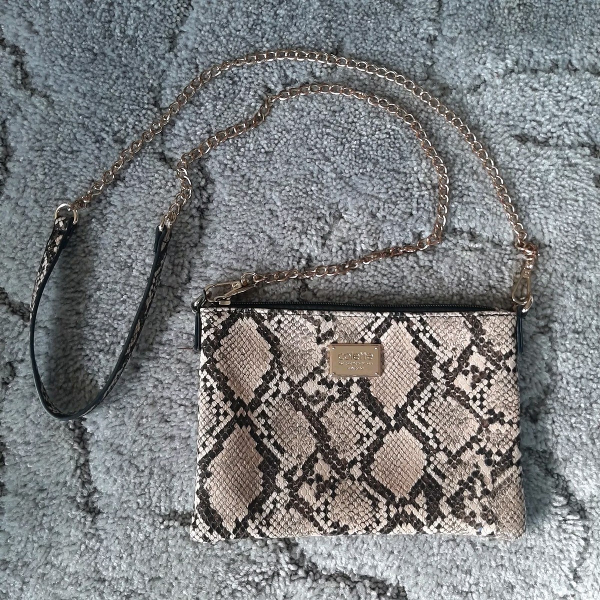 Colette By Colette Hayman Shoulder Bag Snake Skin Design Gold