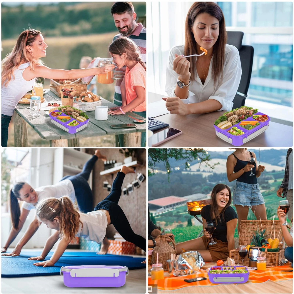 Bento Box, Lunch Box Kids, 1300ML with 4 Compartment&Food Picks Cake Cups, Co...