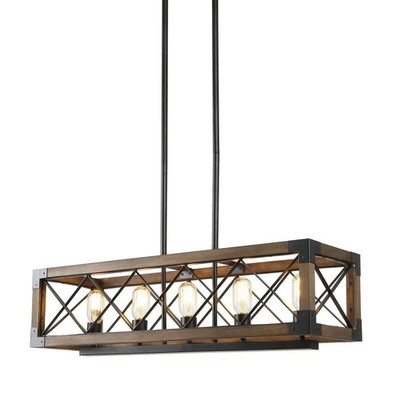 5-Light Rustic Wood Kitchen Chandelier Pendant A03529 Premium Light Fixture