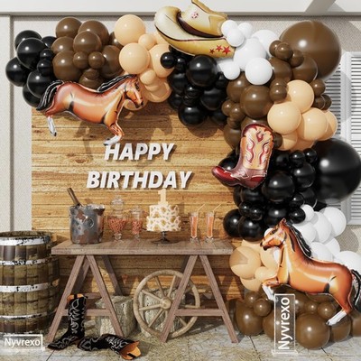 150Pcs Western Cowboy Balloon Garland Arch Kit, Black Brown White Balloons Wi...